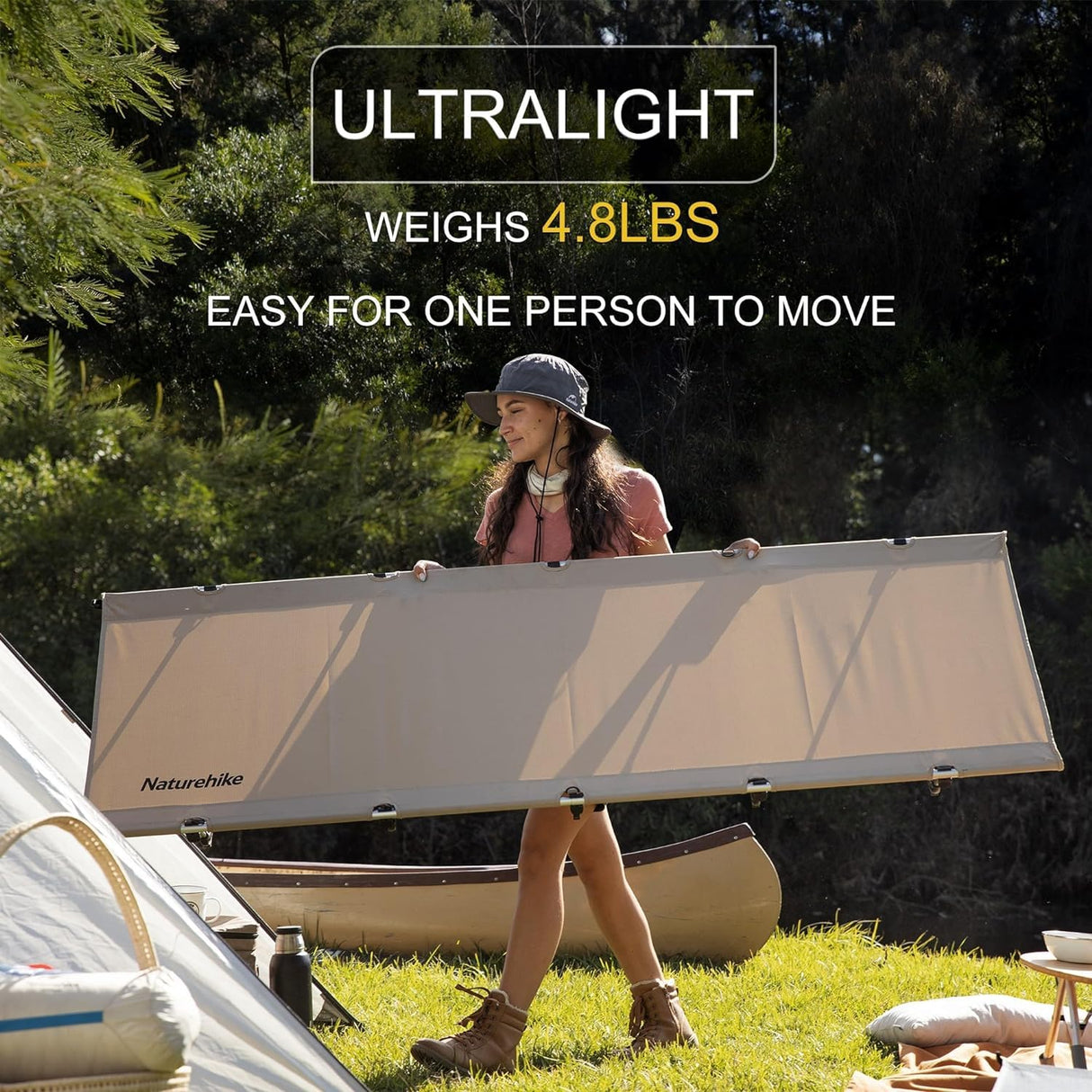 Naturehike Ultralight Camping Cot, Easy to Assemble Folding Tent Cot, Compact & Protable Camping Bed for Camping, Mountaineering, & Hiking, Supports 330lbs with Carry Bag, Kahki Naturehike