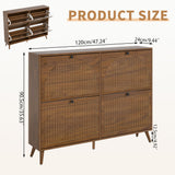 Fsbecl Shoe Storage Cabinet for Entryway with 4 Flip Drawers, Narrow Shoe Organizer with Fluted Panel, Freestanding Wood Hidden Shoe Cabinet for Foyer, Hallway (Walnut, 4 Flip Drawers) Fsbecl