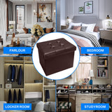 Bsketa Storage Ottoman, Folding Foot Stool with Thicker Foam Padded Seat Small Leather Storage Ottoman Bench Foot Rest for Living Room Foldable Coffee Table 17x13x13in,Brown Bsketa