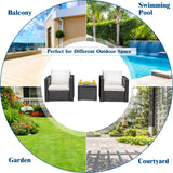 COSTWAY 3 PCS Patio Wicker Furniture Set Conversation Rattan Sofa Set w/Cushion Garden White COSTWAY