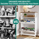 YITAHOME Shoe Cabinet with 2 Flip Drawers, Entryway Shoe Storage Cabinet with Open Shelves, Free Standing Hidden Shoe Rack Storage Organizer for Entryway/Hallway/Closet, White YITAHOME