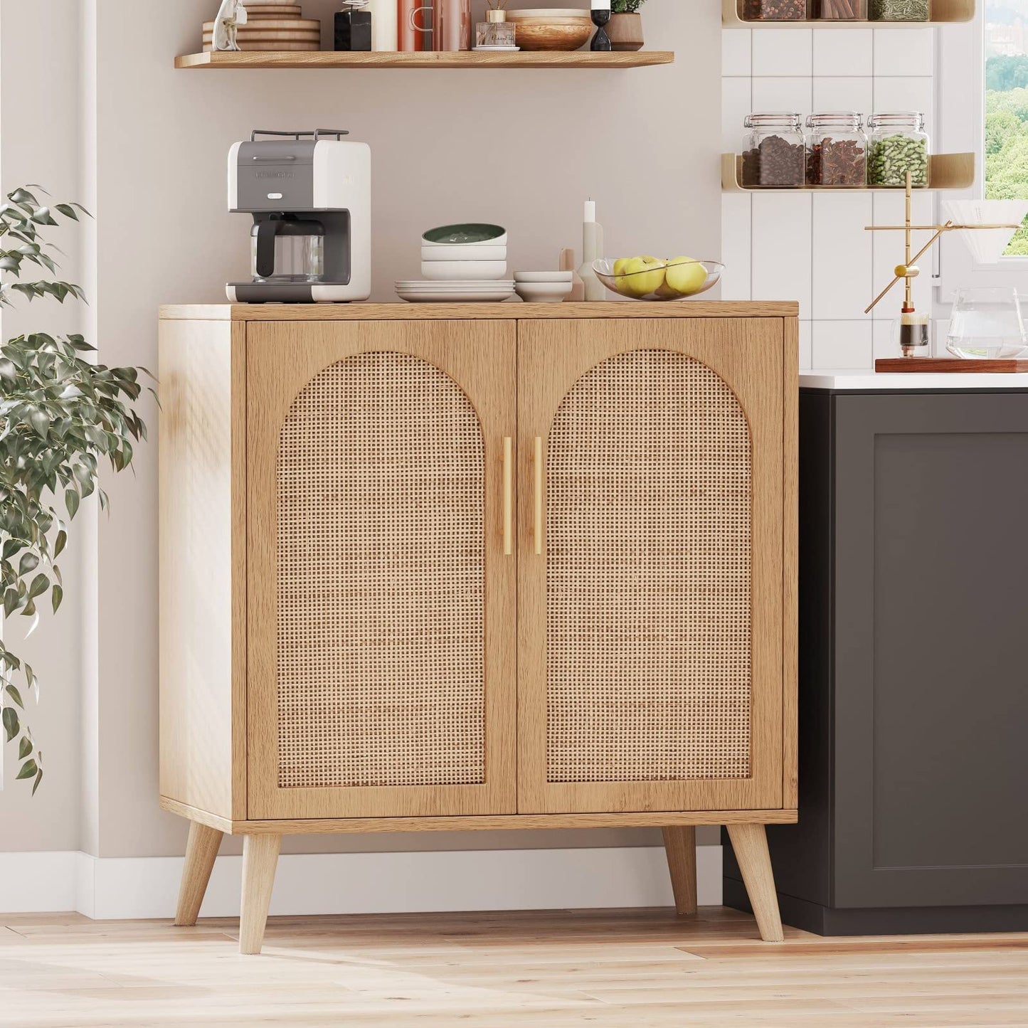 Rovaurx Rattan Storage Cabinet with Doors, Accent Bathroom Floor Cabinet, Modern Sideboard Buffet Cabinet for Living Room, Entryway, Dining Room and Kitchen, Natural BMGZ108M - WoodArtSupply