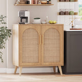 Rovaurx Rattan Storage Cabinet with Doors, Accent Bathroom Floor Cabinet, Modern Sideboard Buffet Cabinet for Living Room, Entryway, Dining Room and Kitchen, Natural BMGZ108M Rovaurx