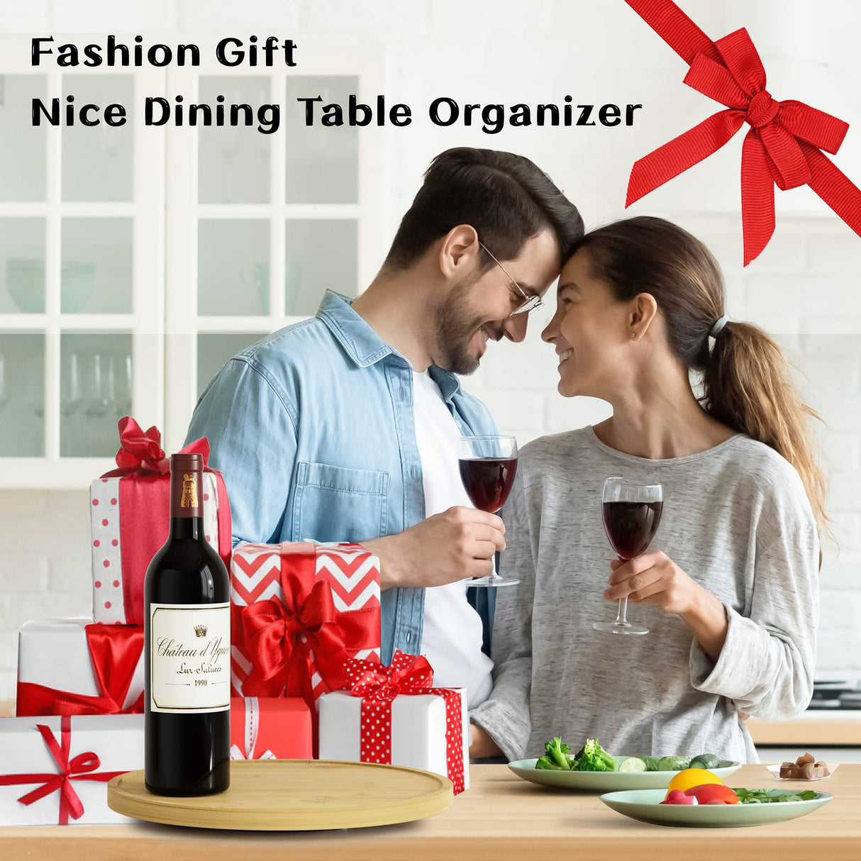 Lazy Susan Organizer Homerays 9 Inch Non-Skid Bamboo Lazy Susan for Kitchen Rotating Spice Rack for Kitchen Cabinet, Wood Turntable for Kitchen Countertop Organizer Homerays