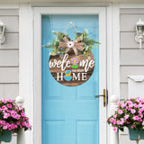 Interchangeable Welcome Sign for Front Door with 4 Seasonal Wreaths and 21 Changeable Icons, Farmhouse Rustic Outdoor Welcome Signs Porch, Holiday Spring Summer Winter Fall Decorations for Home Gifts OWUH