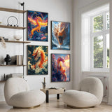 ZXQL 4 Paint by Numbers for Adults - Dragon DIY Adult Paint by Number Kits Pack Beginners Easy Acrylic On Canvas for Painting Home Decor Creative Wall Art 12x16inch (10-4) ZXQL