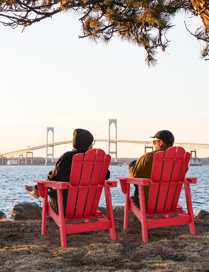 BUPPLEE Adirondack Chair - Durable HDPE Poly Lumber All-Weather Resistant, Oversized Balcony Porch Patio Outdoor Chair for Lawn, Backyard, Deck, Garden, Camping - Easy Installation, Red