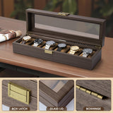 Lonian Watch Box, Watch Case for Men 6 Slots Wood Storage Watch Case Organizer with Glass Display Top Exquisite and Durable Lonian