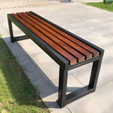 LITFAD Mid-Century Metal Park Bench in Black with Waterproof Wood Seating Gym Rest Bench Patio Bench for Outdoor Use - 47" L x 16" W x 18" H LITFAD