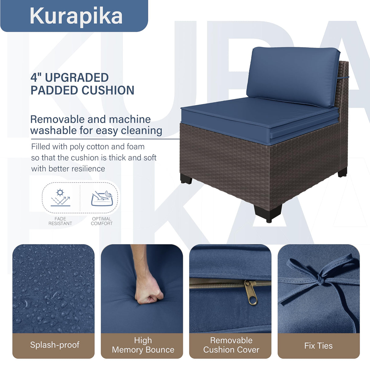 Kurapika 9 Pieces Patio Furniture Set, Rattan Wicker Sofa Set, Outdoor Conversation Sets w/Swivel Rocking Chairs Patio Sectional Sofa w/4 Inch Cushion, Navy Blue Kurapika