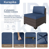 Kurapika 9 Pieces Patio Furniture Set, Rattan Wicker Sofa Set, Outdoor Conversation Sets w/Swivel Rocking Chairs Patio Sectional Sofa w/4 Inch Cushion, Navy Blue Kurapika