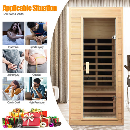 SALUSHEAT Far Infrared Sauna, 1 Person Infrared Sauna, Canadian Hemlock Wood 1290W Low-EMF Infrared Saunas for Home with Control Panel, Bluetooth Speakers, Reading Lamp