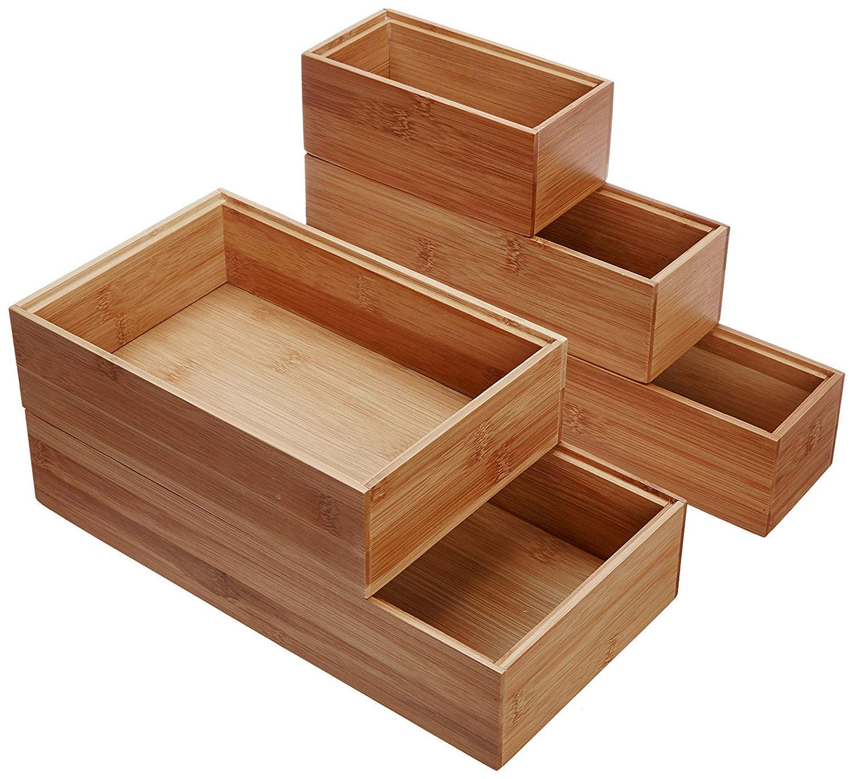 Lipper International 88005 Bamboo Wood Drawer Organizer Boxes, Assorted Sizes, 5-Piece Set Lipper International