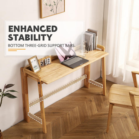 Solid Wood Folding Desk Mid Century Modern Desk, 47'' Foldable Writing Computer Desk for Home Office, Simple Study Makeup Workstation, Wooden Study Office Desk Table for Small Spaces, Natural Color Fetuero