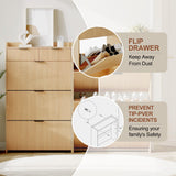 IDEALHOUSE Modern Natural Shoe Cabinet with 3 Flip Drawers & 2 Small Drawers & Hook, Slim Fluted Shoe Storage Organizer, Narrow Entryway Cabinet for Apartment, Hallway, Entrance IDEALHOUSE