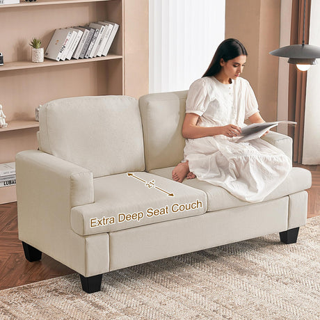 Furnimart 62" Loveseat Couch, Modern Love Seat Couches for Small Spaces, Beige Linen Sofa, Deep Seat Sofa for Living Room, Small 2 Seater Couch for Bedroom, Office Furnimart