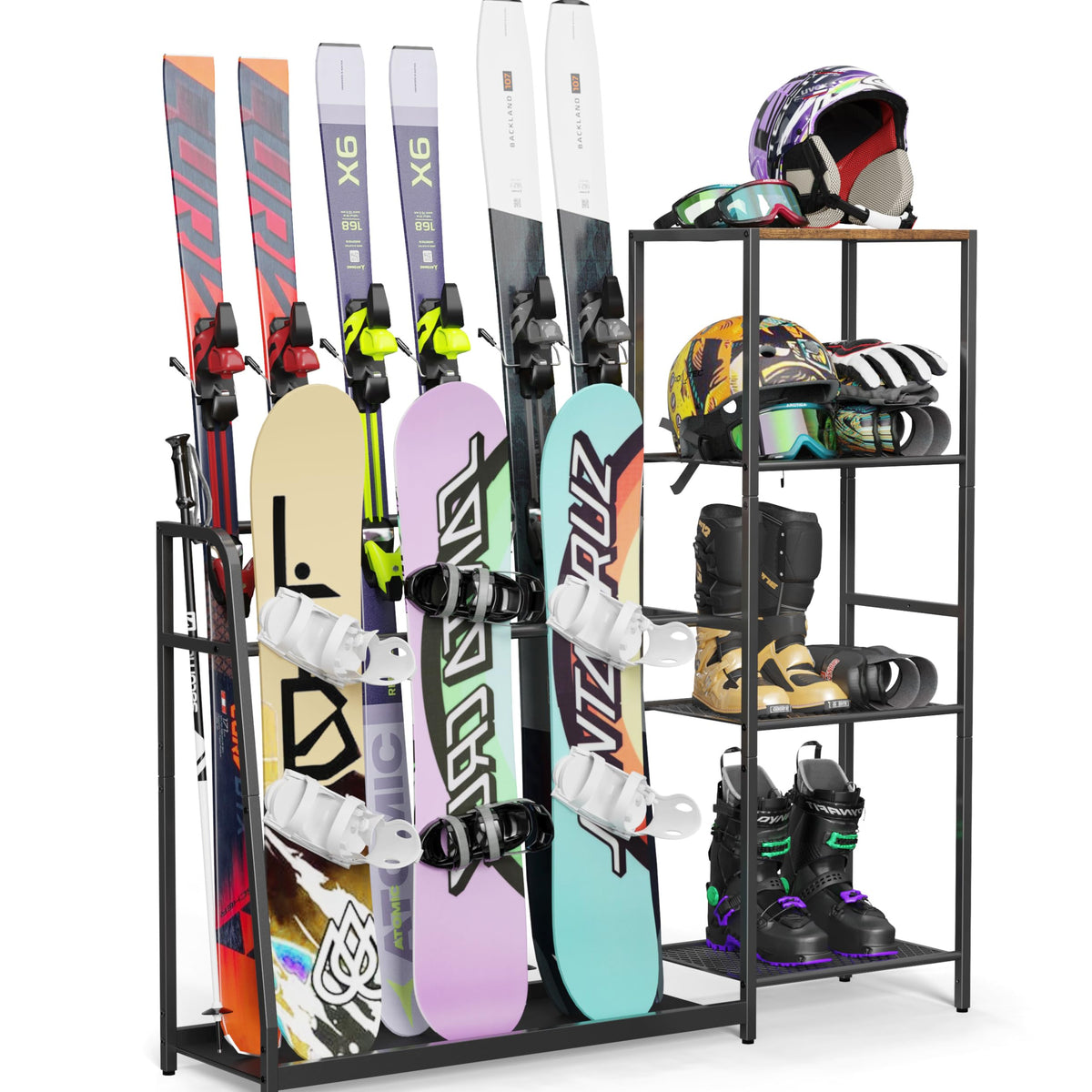 Freestanding Snowboard Rack - 4 Pair Ski, 3 Pack Snowboard, Boot, Pole ...
