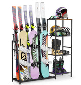 Freestanding Snowboard Rack - 4 Pair Ski, 3 Pack Snowboard, Boot, Pole, Goggles, Helmet Rack for Garage, Shed, Basement Lurgno