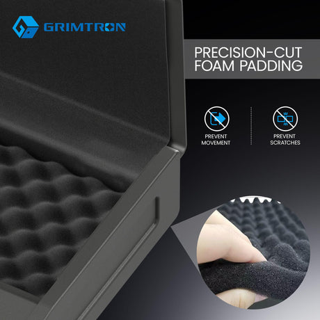 Grimtron Biometric Gun Safe for Handgun – Quick Access Pistol Safe with 100 Fingerprints, Backlit Keypad & Backup Keys – Gun Lock Box for Nightstand, Bedside, Car, Truck & Vehicle Use Grimtron