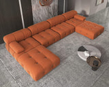 JACH U-Shaped Modular Sectional Couch, 138"" Minimalist Velvet Sofas, Convertible Couches, Mid-Century Modern Sectional Sofa with Chaise Ottomans for Living Room Apartment (Orange), 105OR-U-U JACH