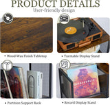 Huxitocan 4 Tier Large Record Player Stand, Holds Up to 380-450 Albums Turntable Stand with 4 Adjustable Divider Vinyl Record Cabinet Turntable Stand for Albums DVD Shelf Books Magazines Files Huxitocan