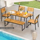 Tangkula 6 Pieces Outdoor Acacia Wood Dining Set, Patio Table and Chairs Set with Bench and 2” Umbrella Hole, Outdoor Patio Dining Furniture Set for Lawn, Garden, Poolside, Backyard Tangkula