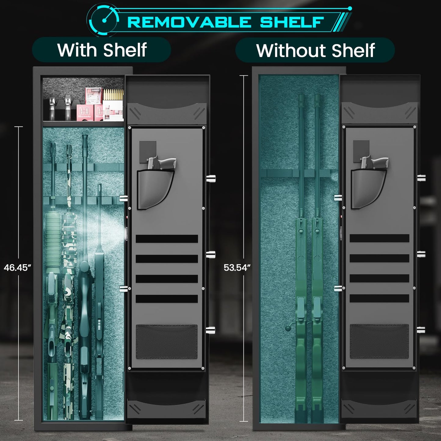 4-6 Rifle Gun Safe, Biometric Gun Safe, 54" Long Gun Safe for Rifles and Pistols, Quick Access Gun Cabinet for Rifles and Shotguns with Backlit Keypad, Dual Alarm System and 3 Gun Racks