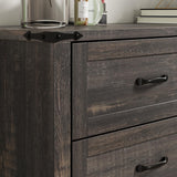 Farmhouse 6 Drawer Dresser for Bedroom, Wood Dresser Chest of Drawers, Wide Dressers Organizer with Metal Handles, Natural Texture Storage Cabinet for Closet, Living Room, Hallway (Dark Rustic Oak) Gyfimoie