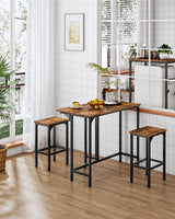 CHOEZON Bar Table and Stool Set, 39.4'' Folding Dining Table with 2 Stools, Industrial Style, for Restaurant, Living Room, Pub, Rustic Brown and Black TBT02BF CHOEZON