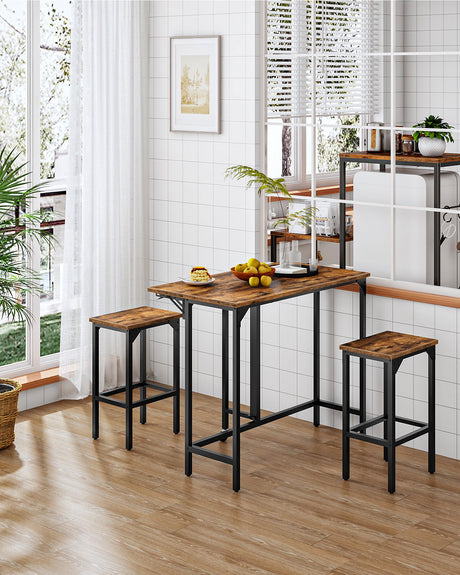 CHOEZON Bar Table and Stool Set, 39.4'' Folding Dining Table with 2 Stools, Industrial Style, for Restaurant, Living Room, Pub, Rustic Brown and Black TBT02BF CHOEZON
