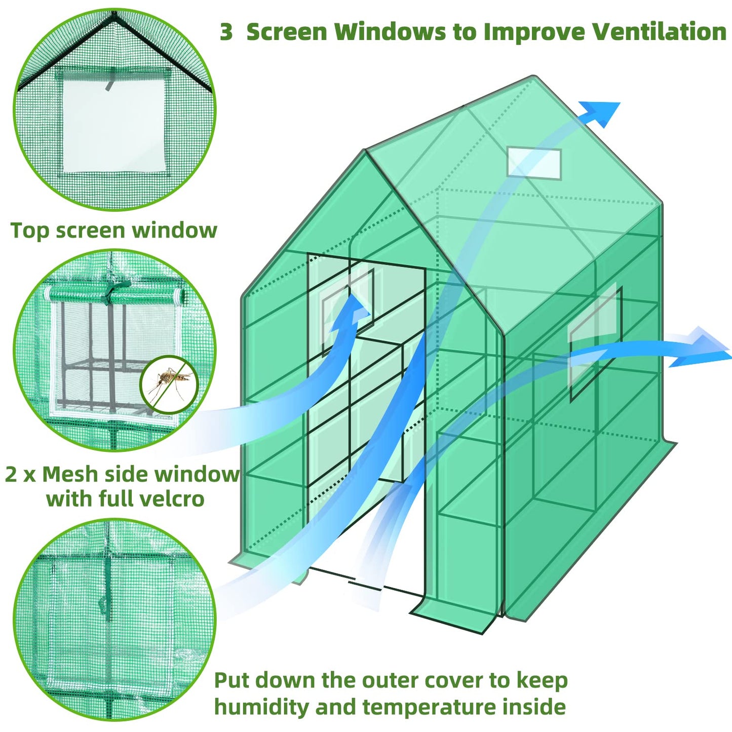 Greenhouse for Outdoors with Screen Windows, Ohuhu Upgraded 4 Tiers 11 Shelves Walk-in Greenhouses with Durable PE Cover, Outside Garden Plastic Green House with Ground Pegs & Ropes for Stabi - WoodArtSupply