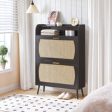 HOOBRO Rattan Shoe Storage Cabinet, Shoe Cabinet Storage for Entryway, Shoe Organizer with 2 Flip Drawers, Narrow Shoe Cabinet with Adjustable Shelves for Hallway, Living Room, Black BN80SC01 HOOBRO