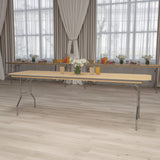 Flash Furniture Fielder 8' Rectangular All-Occasion Birchwood Folding Event Table, Foldable Portable Banquet Table with Wooden Top, Natural/Silver Flash Furniture