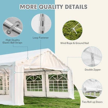 EROMMY 20x40ft Party Tent, Outdoor Wedding Tent, Heavy Duty Large Canopy Carport with Removable Sidewalls, 2 Roll-up Doors, 5 Storage Bags, Gazebo Shelter Tent for Party Event Commercials, Wh - WoodArtSupply