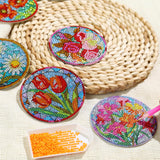 8 PCS Flowers Diamond Art Coasters Kits, Diamond Painting Coasters with Holder Set of 8, DIY Drink Coasters Art Crafts Supplies for Adults Cup Mat for Home Decor House Warming Gifts Non-Slip 3.9inch FOXKISS