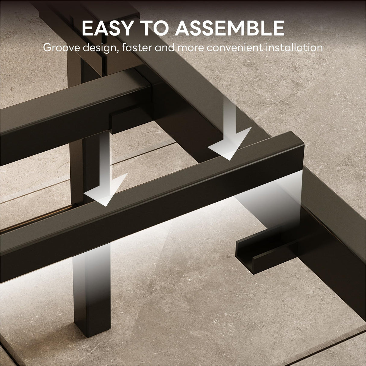 LIKIMIO Queen Bed Frame with Headboard, Dark Wood Camas Queen with Strong Supports, Sturdy, Noise-Free, No Box Spring Needed, Charcoal Grey LIKIMIO