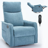 Curtainboro Swivel Rocker Recliner Chair with Heat and Massage, 360° Swivel Recliner Upholstered Fabric Nursery Glider with Side Pocket for Living Room, Bedroom, Home Theater Blue Curtainboro