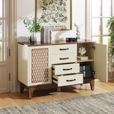 Tribesigns 4 Drawer Dresser, 47.2-Inch Farmhouse Chest of Drawer with 4-Tier Storage Shelves, Wood Dresser Organizer Cabinet for Bedroom Living Room Tribesigns