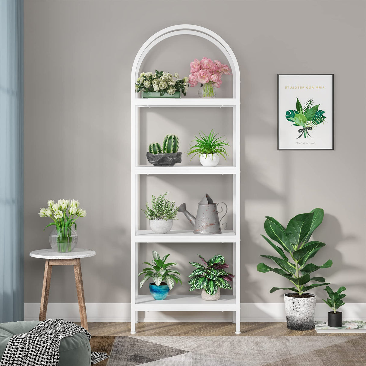 Tribesigns 4-Tier Open Bookshelf, 70.8" Industrial Wood Bookcase Storage Shelves with Metal Frame, Freestanding Display Rack Tall Shelving Unit for Office, Bedroom, Living Room (White, 1PC) Tribesigns