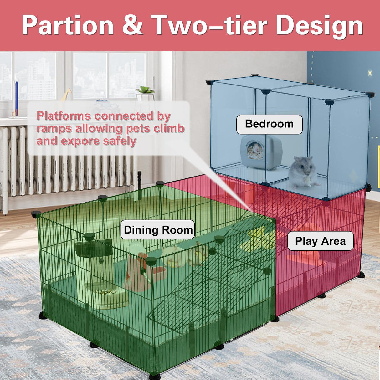 VISCOO 24 Panels Small Animal Playpen,Pet Playpen,C&C Cage for Guinea Pigs,Puppy Play Pen,Bunny Playpen,Indoor Outdoor Portable Metal Wire Yard Fence with Waterproof Mat VISCOO