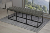 HomePop Upholstered Button Tufted Decorative Bench with Metal Base, Gray Faux Leather HomePop