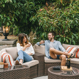 SUNSITT Outdoor Patio 8-Piece Half Moon Curved Furniture Sofa Set Brown Wicker Sectional Sofa Beige Cushions with 2 Side Table SUNSITT