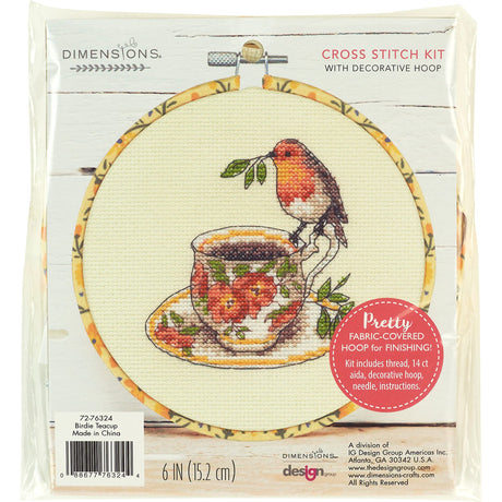 Dimensions Birdie Teacup Counted Cross Stitch Kit for Beginners, 6" Diameter, Multicolor 5 Piece Dimensions