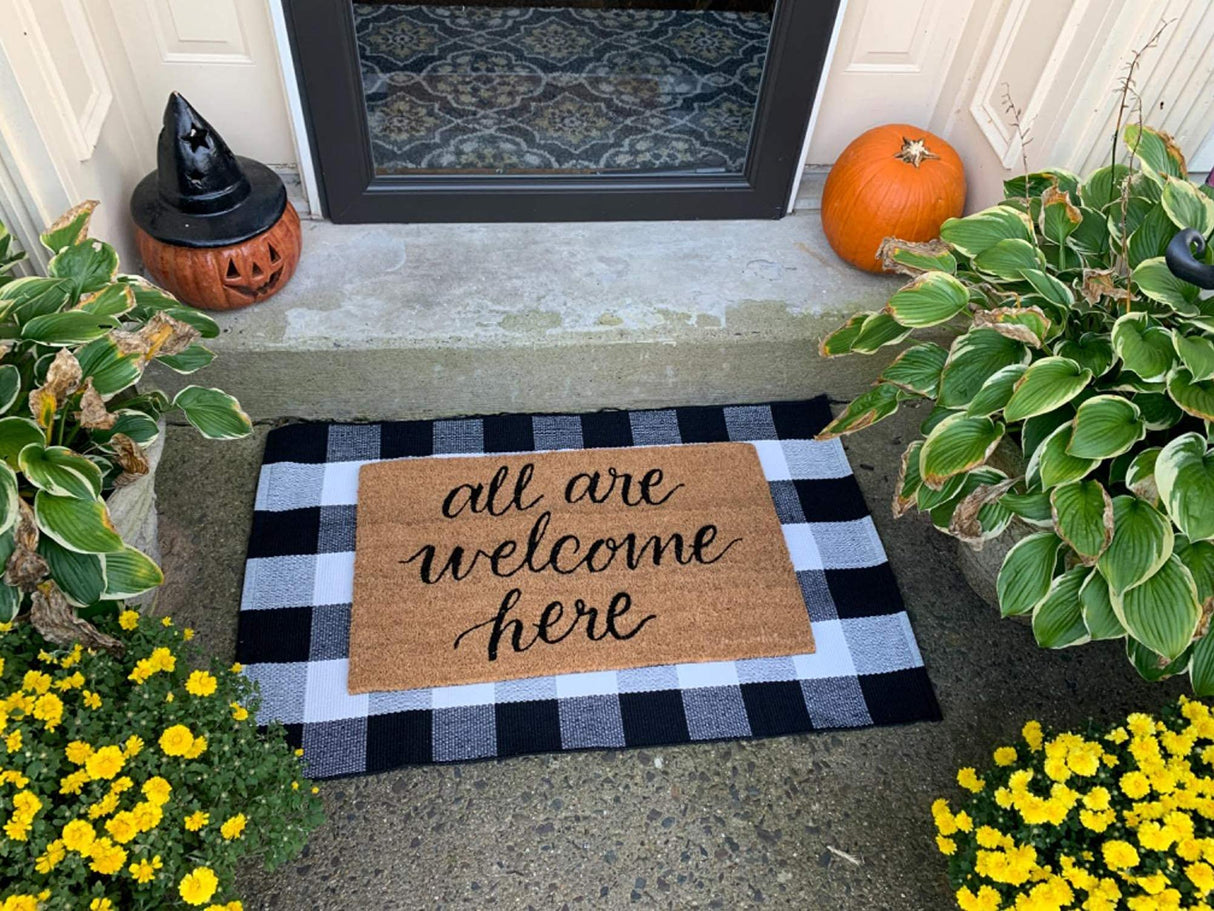MUBIN Cotton Buffalo Plaid Rug 27.5 x 43 Inches Black and White Check Rugs Hand-Woven Indoor or Outdoor Rugs for Layered Door Mats Washable Carpet for Front Porch, Kitchen, Farmhouse, Entryway MUBIN