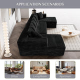 ONEMMLION Modular Sectional Sofa Cloud Couch, 131" Black Boneless Couches for Living Room, Comfy Deep Seat Plush Corduroy Sofa, Modern Fluffy Memory Foam U Shape Sectional Couch with Chaise Lounge ONEMMLION