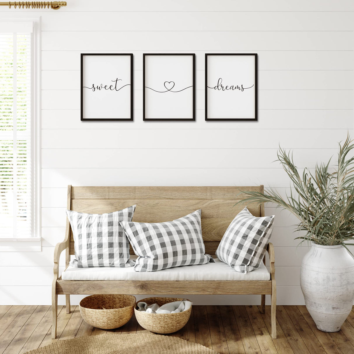 Set of 3 Framed Farmhouse Sweet Dreams Sign 11x14” Above Bed Wall Decor for Bedroom Decor Wall Art Wood Signs (11"x14", Black) Houmury