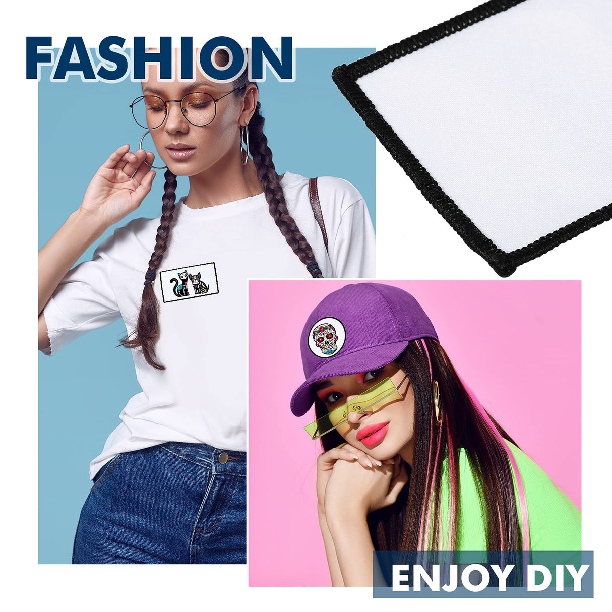 30 Pieces Sublimation Patches Fabric Iron-on Blank Patches 3 Shapes Repair Patches Sublimation Blank Hat Patch for DIY Crafts, Caps Clothes Shoes Bags Backpacks Uniforms (Black Frame) Waydress