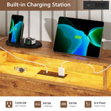 VIAGDO Daybed Twin with Pop Up Trundle, Farmhouse Wooden Day Bed Frame with 3 Storage Drawers and Shelves, Twin to King Daybed with Charging Station and LED Lights for Bedroom, Rustic Brown VIAGDO