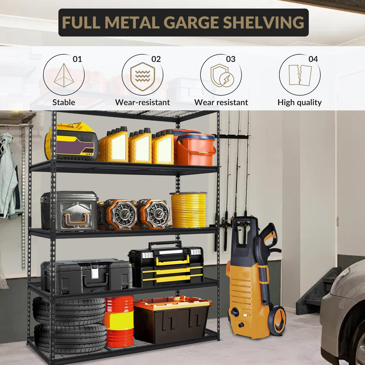 GarveeTech Heavy Duty Garage Shelving Unit, 60 in L x 24 in W x 78 in H Adjustable Storage Shelves, 2500 LBS Load Capacity, Durable Metal Shelves for Garage Organization, Basement, Workshop GarveeTech