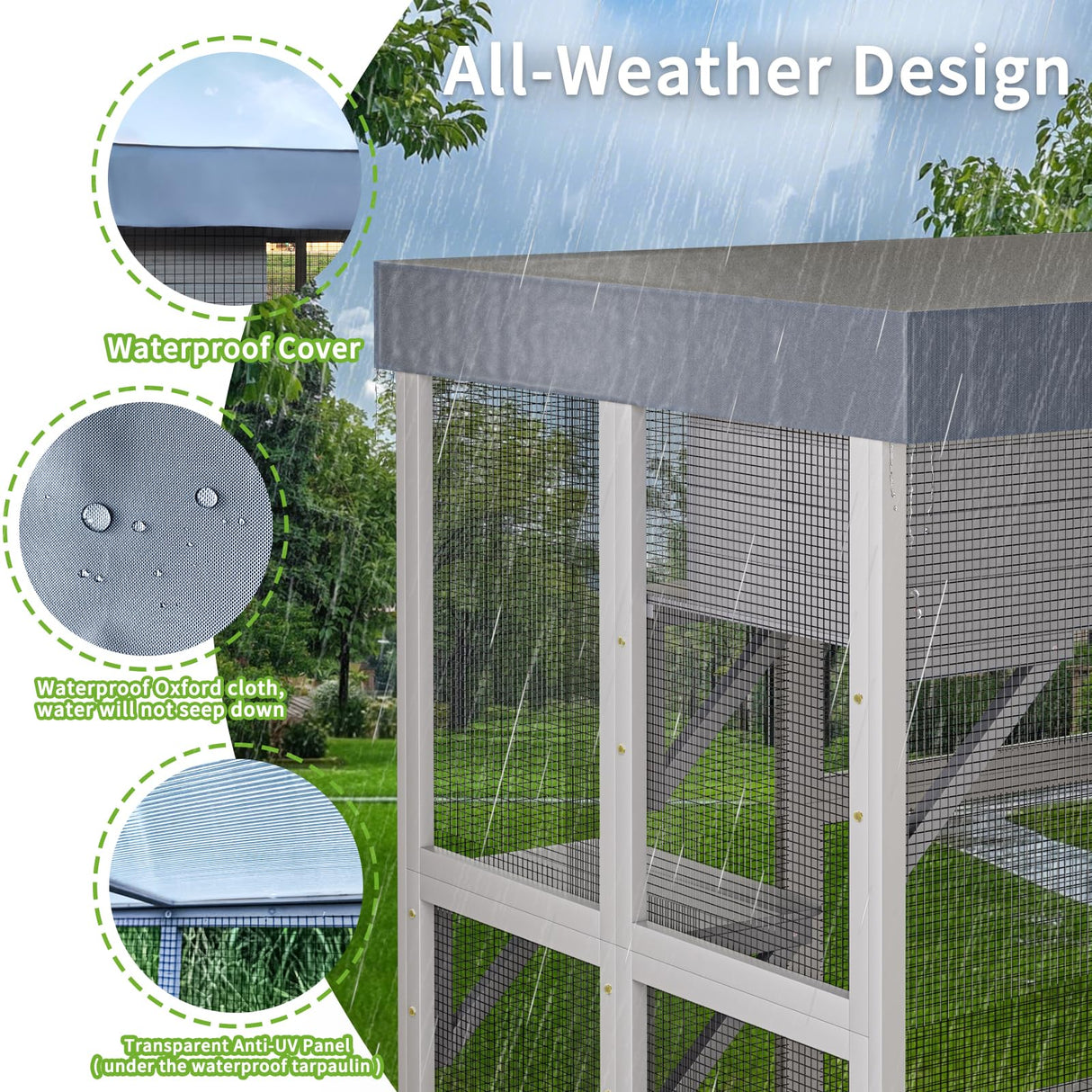 YZU 70.5'' Outdoor Cat Catio Enclosures Large Wooden Cat House Patio for Indoor Cats Feral Cat Shelter with 6 Jumping Platforms & 2 Napping Houses, Removable Waterproof Cover, UV Resistant Gray YZU